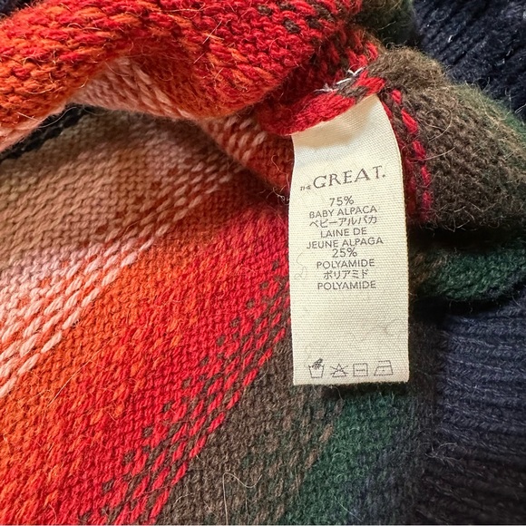 THE GREAT. Striped Crew Neck Sweater in Navy Red Green Cream - Picture 9 of 10